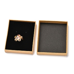 Gold Rectangle Kraft Paper Ring Box, Snap Cover, with Sponge Mat, Jewelry Box, Gold, 9.7x7.7x1.7cm, Inner Size: 90x70mm