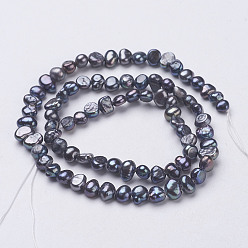Black Natural Cultured Freshwater Pearl Beads Strands, Baroque Keshi Pearl Beads, Dyed, Two Sides Polished, Black, 5~7x4~5x3~4mm, Hole: 0.3mm, about 76~80pcs/strand, 14 inch