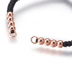 Black Nylon Cord Braided Bead Bracelets Making, with Brass Beads, Long-Lasting Plated, Real Rose Gold Plated, Black, 10-1/4 inch~11-5/8 inch(26~29.6cm)