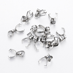 Stainless Steel Color 304 Stainless Steel Pendant Pinch Bails, Stainless Steel Color, 9x7x2.5mm, Hole: 4x3.5mm
