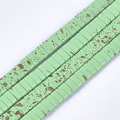 Light Green Spray Painted Non-magnetic Synthetic Hematite Multi-Strand Links, Two Hole Carrier Beads, For Tile Elastic Bracelets Making, Rectangle, Light Green, 2x5x2mm, Hole: 0.6mm, about 172pcs/strand, 16.1 inch