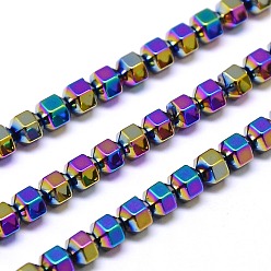 Plaqué Multicolore Galvanoplastie non magnétiques hématite synthétique brins de perles, hexagone, multi-couleur plaquée, 4x4mm, Trou: 1mm, à propos 97pce / brin, 15 pouce