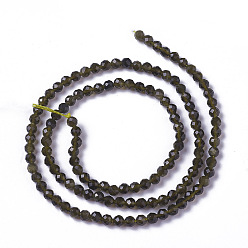 Obsidienne Dorée Brillance dorée naturelle perles obsidienne brins, facette, ronde, 3~3.5x2.5~3mm, Trou: 0.3mm, Environ 114~141 pcs/chapelet, 15.1~16.4 pouce (38.4~41.8 cm)