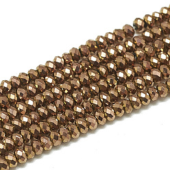 Saddle Brown Electroplate Glass Beads Strands, Faceted, Rondelle, Saddle Brown, 2.5x1.5mm, Hole: 0.8mm, about 160~165pcs/strand, 13.78 inch~14.17 inch(35~36cm)