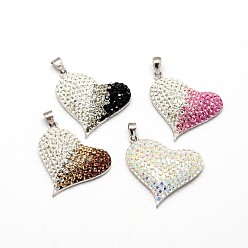 Mixed Color Mixed Style 925 Sterling Silver Polymer Clay Austrian Crystal Pendants, Heart, Mixed Color, 23x28x7mm, Hole: 3x5mm