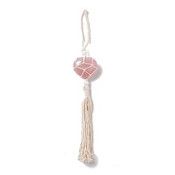 Rose Quartz Natural Rose Quartz Pendant Decorations, with Acrylic Pearl Beads, Heart, 31~32cm