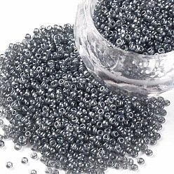 Gray 12/0 Grade A Round Glass Seed Beads, Transparent Colours Lustered, Gray, 12/0, 2x1.5mm, Hole: 0.3mm