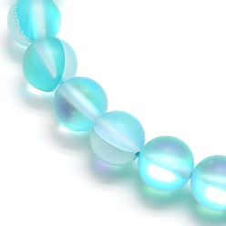 Cyan Brins synthétiques de perles de lune, perles holographiques, demi couleur ab plaqué, givré, ronde, cyan, 10mm, Trou: 1mm, Environ 37 pcs/chapelet, 15 pouce