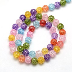 Mixed Color Synthetic Crackle Quartz Round Beads Strands, Dyed & Heated, Mixed Color, 6mm, Hole: 1mm, about 73pcs/strand, 16.14 inch