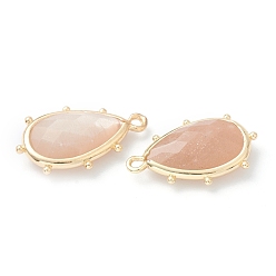 Sunstone Natural Sunstone Pendants, with Golden Brass Edge, Faceted, Teardrop, 22.5x14x5.5mm, Hole: 1.6mm
