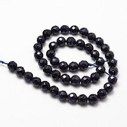 Blue Goldstone Synthetic Blue Goldstone Beads Strands, Faceted, Round, 10mm, Hole: 1mm, about 40pcs/strand, 14.9 inch~15.1 inch