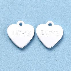 White Heart Alloy Spray Painted Charms, Word LOVE, White, 12x11.5x2.5mm, Hole: 1.4mm
