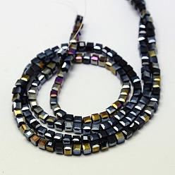 Black Electroplate Glass Bead Strands, AB Color Plated, Faceted, Cube, Black, 4x4x4mm, Hole: 1mm, about 98pcs/strand, 15.7 inch