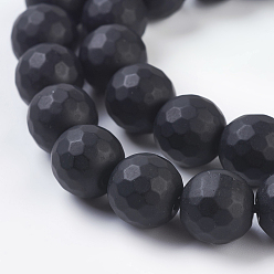 Black Synthetic Black Stone Beads Strands, Dyed, Faceted, Frosted, Round, Black, 10mm