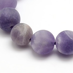 Amethyst Frosted Natural Amethyst Round Bead Strands, 12mm, Hole: 1mm, about 30~32pcs/strand, 14.9~15.6 inch