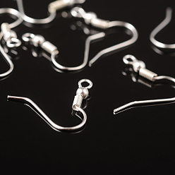 Silver Brass Earring Hooks, Ear Wire, with Horizontal Loop, Silver, 17~19x16~18x0.8mm, 20 Gauge, Hole: 2mm