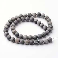 Map Stone Frosted Round Natural Map Stone/Picasso Stone/Picasso Jasper Bead Strands, 8mm, hole: 1mm, about 47~48pcs/strand, 15 inch