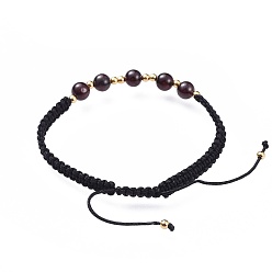 Garnet Adjustable Natural Garnet Braided Bead Bracelets, Nylon Cord Square Knot Bracelet, with Brass Findings, Golden, 2 inch(5.2cm)