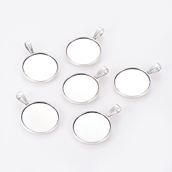 Antique Silver Tibetan Style Pendant Cabochon Settings, Plain Edge Bezel Cups, DIY Findings for Jewelry Making, Flat Round, Cadmium Free & Nickel Free & Lead Free, Antique Silver, Tray: 25mm, 38x27x2mm, Hole: 5x9mm