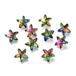 Colorful Faceted Glass Charms, Starfish, Back Plated, Colorful, 14x15x7mm, Hole: 1.4mm