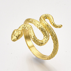 Golden Alloy Cuff Finger Rings, Snake, Golden, Size 8, 18mm