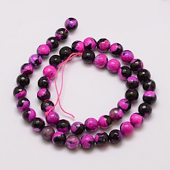 Camellia Natural Fire Crackle Agate Bead Strands, Dyed, Faceted, Round, Camellia, 8mm, Hole: 1mm, about 47pcs/strand, 14 inch