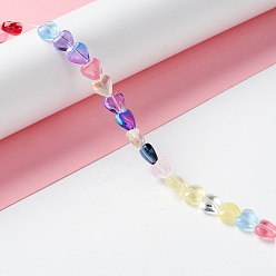 Coloré Transparent perles de verre brin, cœur, colorées, 7.5~8.5x8~8.5x4~4.5mm, Trou: 1mm, Environ 44~45 pcs/chapelet, 12.56~12.87 pouce (31.9~32.7 cm)