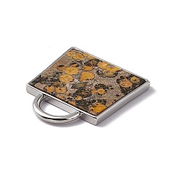 Leopard Skin Jasper Natural Leopard Skin Jasper Pendants, Handbag Charms, with Rack Plating Platinum Tone Brass Findings, Cadmium Free & Lead Free, 34x29.5x3mm, Hole: 6x11mm