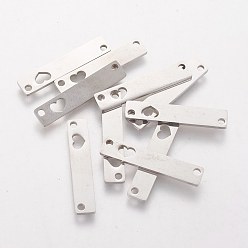 Stainless Steel Color 201 Stainless Steel Links connectors, Rectangle with Heart, Stainless Steel Color, 24.8x4.8x1mm, Hole: 1.5mm