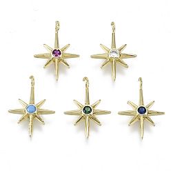 Mixed Color Brass Micro Pave Cubic Zirconia Pendants, Star, Real 16K Gold Plated, Nickel Free, Mixed Color, 17~18x12~13x3mm, Hole: 1.6mm