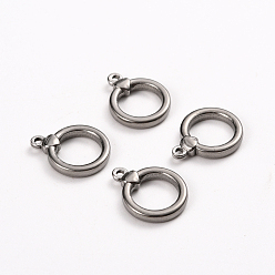 Platinum 304 Stainless Steel Toggle Clasps Parts, Ring, Stainless Steel Color, 18x14x3mm, Hole: 1.5mm, Inside: 10x10mm