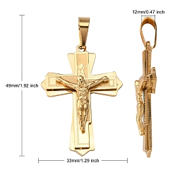 Golden Golden 304 Stainless Steel Crucifix Cross Big Pendants for Easter, 49x33mm, Hole: 12mm