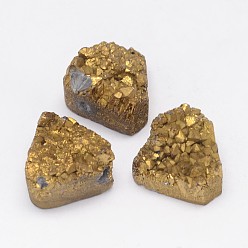 Golden Plated Electroplated Natural Druzy Quartz Crystal Beads, Triangle, Golden Plated, 14x16x6~12mm, Hole: 1.5mm