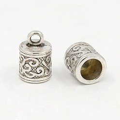 Antique Silver Tibetan Style Cord Ends, Column, Cadmium Free & Nickel Free & Lead Free, Antique Silver, 13x8.5x8.5mm, Hole: 2mm