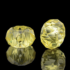 Yellow Acrylic Beads, Large Hole Beads, Faceted, Rondelle, Yellow, 13~14x8~8.5mm, Hole: 5.5mm