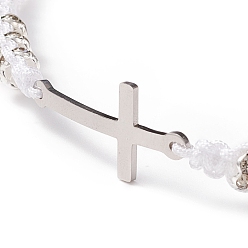 White 201 Stainless Steel Cross Link Bracelet, Braided Adjustable Bracelets for Women Men, White, Inner Diameter: 2-1/4~3-1/2 inch(5.65~8.75cm)