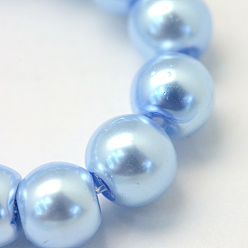 Sky Blue Baking Painted Glass Pearl Bead Strands, Pearlized, Round, Sky Blue, 3~4mm, Hole: 0.5mm, about 195pcs/strand, 23.6 inch