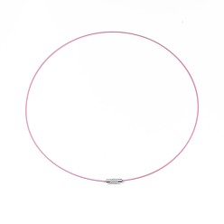 Pink Fil d'acier inoxydable collier cordon bricolage fabrication de bijoux, avec du laiton fermoir à vis, rose, 17.5 poucesx1mm, diamètre: 14.5 cm