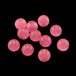 Ярко-Розовый Круглый имитация кошачий глаз гранулы смолы, ярко-розовый, 8x7 мм, отверстие : 1.8~2 мм