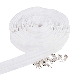 White Nylon Zipper, with Metal Zipper Puller, For Pillowslip and Quilt Cover Zipper, Platinum, White, Zipper: 27mm, about 10m/strand, Zipper Puller: 26x17x5.5mm, 20pcs/set