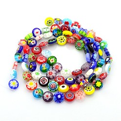 Mixed Color Handmade Millefiori Glass Bead Strands, Flat Disc, Mixed Color, 10x4.5mm, Hole: 1mm, about 38~40pcs/strand, 15 inch