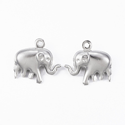 Stainless Steel Color 304 Stainless Steel Charms, Hollow Elephant, Stainless Steel Color, 14x15x5mm, Hole: 1.2mm