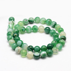 Sea Green Natural Striped Agate/Banded Agate Bead Strands, Round, Grade A, Dyed, Sea Green, 6mm, Hole: 1mm, about 62~63pcs/strand, 14.5 inch