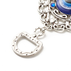 Antique Silver Teardrop Glass Turkish Blue Evil Eye Pendant Decoration, with Alloy Flower Design Charm, for Home Wall Hanging Amulet Ornament, Antique Silver, 215mm, Hole: 13.5mm