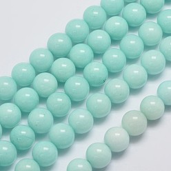 Pale Turquoise Natural Malaysia Jade Beads Strands, Imitation Amazonite, Round, Dyed, Pale Turquoise, 10mm, Hole: 1mm, about 38pcs/strand, 15 inch