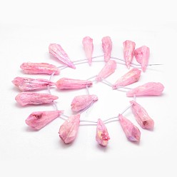 Rose Nacré Galvaniques quartz naturel perles de cristal brins, perles percées, teint, larme, perle rose, 27~34x8~12x5~9mm, Trou: 1.5mm, Environ 22 pcs/chapelet, 14.3 pouce