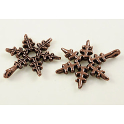 Red Copper Christmas Snowflake Tibetan Style Alloy Pendants, Lead Free and Cadmium Free, Red Copper, 23x17.5mm, Hole: 1.5mm