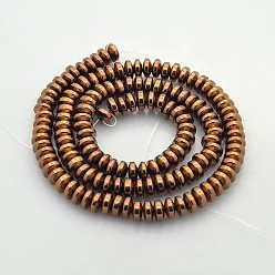 Copper Plated Electroplate Non-magnetic Synthetic Hematite Rondelle Beads Strands, Copper Plated, 6x3mm, Hole: 1mm, about 140pcs/strand, 15.7 inch