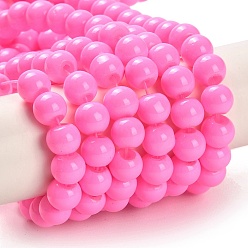 Hot Pink Painted Glass Bead Strands, Baking Paint, Round, Hot Pink, 6mm, Hole: 1.3~1.6mm, about 133pcs/strand, 31.4 inch