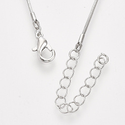 Platinum Brass Square Snake Chain Necklace Making, with Lobster Claw Clasps, Platinum, 24.4 inch(62.2cm), 1mm